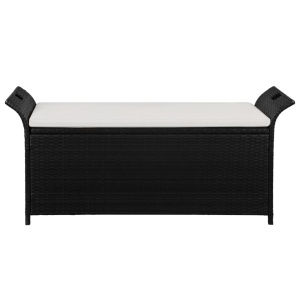 Bancă de depozitare cu pernă, negru, 138 cm, poliratan - Img 2