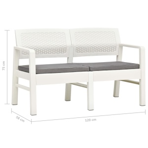 Bancă de grădină cu 2 locuri cu perne, alb, 120 cm, plastic - Img 6