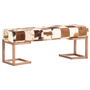 Bancă, maro, 110 cm, piele naturală de capră, model petice - Img 10