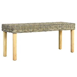 Bancă, natural, 110 cm, ratan kubu &amp; lemn masiv de mango
