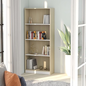 Bibliotecă 4 rafturi, alb&stejar Sonoma, 60 x 24 x 142 cm, PAL