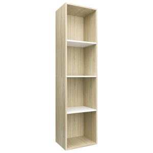Bibliotecă/Comodă TV, alb și stejar sonoma, 36x30x143 cm, PAL - Img 2