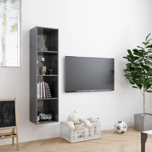 Bibliotecă/Comodă TV, gri extralucios, 143 x 30 x 36 cm - Img 3