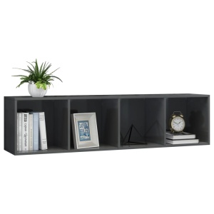 Bibliotecă/Comodă TV, gri extralucios, 143 x 30 x 36 cm - Img 8