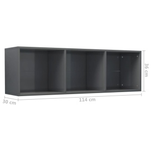Bibliotecă/Comodă TV, gri lucios, 36 x 30 x 114 cm, PAL - Img 11