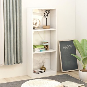 Bibliotecă cu 3 rafturi, alb lucios, 40 x 24 x 108 cm, PAL