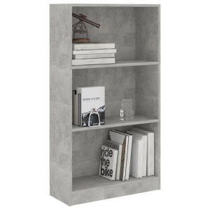 Bibliotecă cu 3 rafturi, gri beton, 60 x 24 x 108 cm, PAL - Img 3