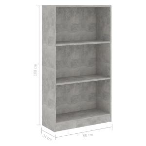 Bibliotecă cu 3 rafturi, gri beton, 60 x 24 x 108 cm, PAL - Img 5