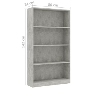 Bibliotecă cu 4 rafturi, gri beton, 80 x 24 x 142 cm, PAL - Img 5