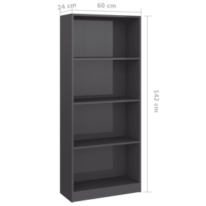 Bibliotecă cu 4 rafturi, gri extralucios, 60 x 24 x 142 cm, PAL - Img 5