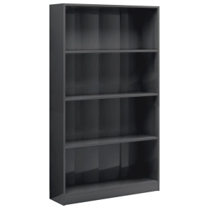 Bibliotecă cu 4 rafturi, gri extralucios, 80 x 24 x 142 cm, PAL - Img 2