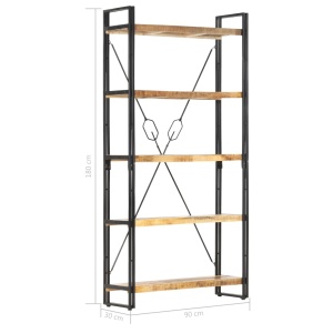 Bibliotecă cu 5 rafturi, 90 x 30 x 180 cm, lemn masiv de mango - Img 5