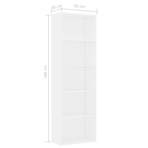 Bibliotecă cu 5 rafturi, alb, 60 x 30 x 189 cm, PAL - Img 5