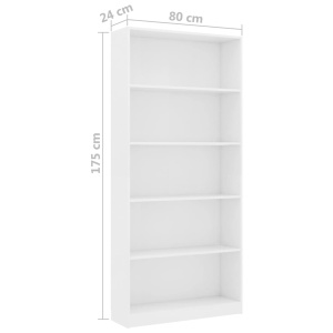 Bibliotecă cu 5 rafturi, alb, 80 x 24 x 175 cm, PAL - Img 5