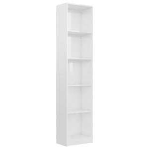 Bibliotecă cu 5 rafturi, alb lucios, 40 x 24 x 175 cm, PAL - Img 2