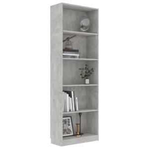 Bibliotecă cu 5 rafturi, gri beton, 60 x 24 x 175 cm, PAL - Img 3