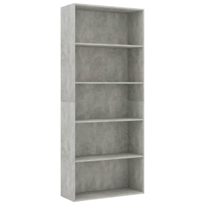 Bibliotecă cu 5 rafturi, gri beton, 80 x 30 x 189 cm, PAL - Img 2