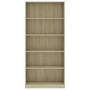 Bibliotecă cu 5 rafturi, stejar Sonoma, 80 x 24 x 175 cm, PAL - Img 4