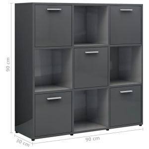 Bibliotecă, gri extralucios, 90 x 30 x 90 cm, PAL - Img 7