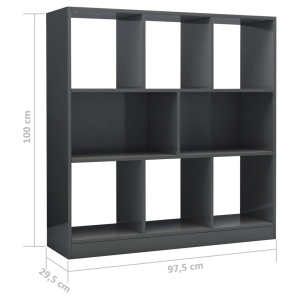 Bibliotecă, gri lucios, 97,5 x 29,5 x 100 cm, PAL - Img 5
