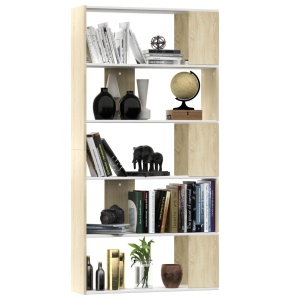 Bibliotecă/Separator cameră alb & stejar Sonoma 80x24x159cm PAL - Img 3