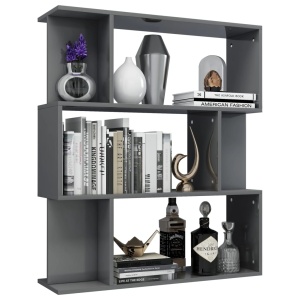 Bibliotecă/Separator cameră, gri foarte lucios, 80x24x96 cm PAL - Img 3