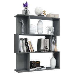 Bibliotecă/Separator cameră, gri foarte lucios, 80x24x96 cm PAL - Img 8