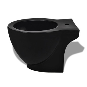 Bideu ceramic rotund cu montare pe pardoseală, negru - Img 3