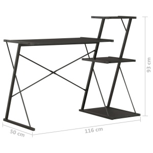 Birou cu raft, negru, 116 x 50 x 93 cm - Img 6