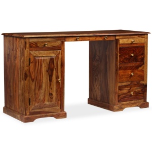 Birou scris cu postament, lemn masiv de sheesham 140x50x76 cm - Img 12