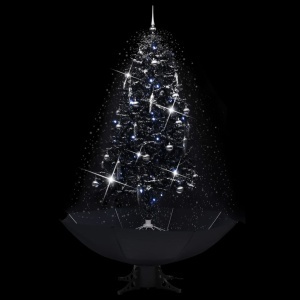 Brad de Crăciun cu ninsoare și bază umbrelă, negru, 190 cm, PVC - Img 3