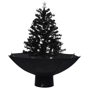 Brad de Crăciun cu ninsoare și bază umbrelă, negru, 75 cm, PVC - Img 2
