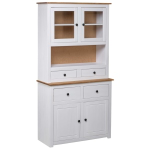 Bufet inalt, alb, 93x40,5x180 cm, lemn masiv pin, gama Panama