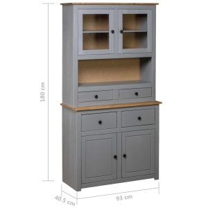 Bufet inalt, gri, 93x40,5x180 cm, lemn masiv pin gama Panama - Img 6