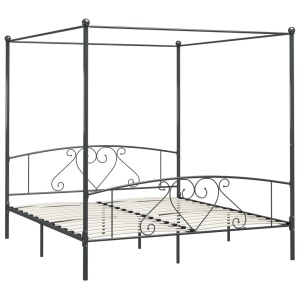Cadru de pat cu baldachin, gri, 180 x 200 cm, metal - Img 2