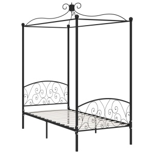 Cadru de pat cu baldachin, negru, 100 x 200 cm, metal - Img 2