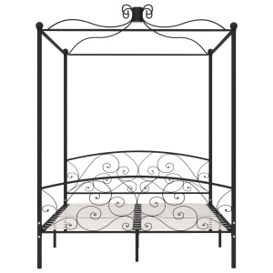Cadru de pat cu baldachin, negru, 160 x 200 cm, metal - Img 3