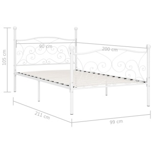 Cadru de pat cu bază din șipci, alb, 90 x 200 cm, metal - Img 5