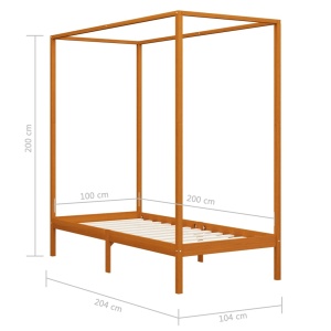 Cadru pat cu baldachin, maro miere, 100x200cm, lemn masiv pin - Img 6