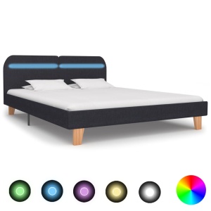 Cadru pat cu LED-uri, gri inchis, 180x200 cm, material textil