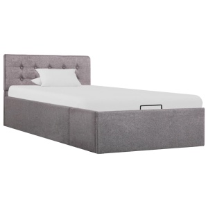 Cadru pat hidraulic cu depozitare, gri taupe, 90x200 cm, textil