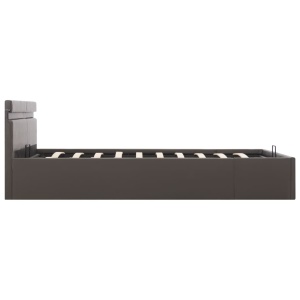 Cadru pat hidraulic cu ladă LED gri 180x200 cm piele ecologică - Img 5
