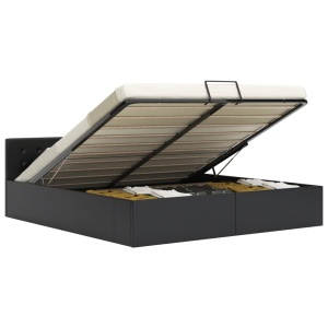 Cadru pat hidraulic cu ladă, negru, 180x200 cm, piele ecologică