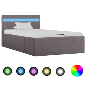 Cadru pat hidraulic depozitare LED gri taupe 90x200 cm textil