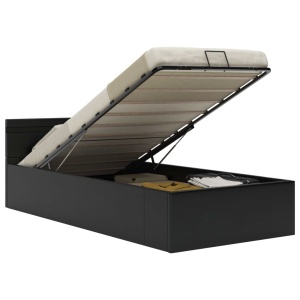 Cadru pat hidraulic ladă &amp; LED negru 100x200 cm piele ecologică - Img 2
