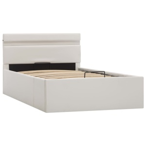 Cadru pat hidraulic ladă și LED alb 100x200 cm piele ecologică - Img 4