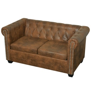 Canapea Chesterfield din piele artificială, 2 locuri, maro - Img 3