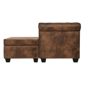 Canapea Chesterfield formă L, piele intoarsă artificială, maro - Img 3