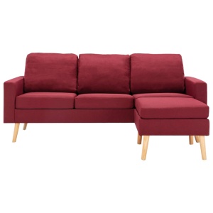 Canapea cu 3 locuri și taburet, roșu vin, material textil - Img 3