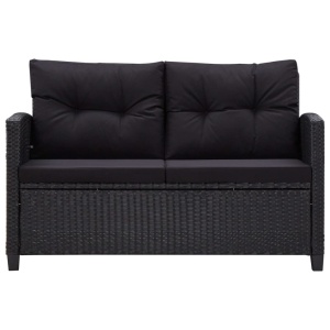 Canapea de grădină cu 2 locuri cu perne, negru, 124 cm, poliratan - Img 2